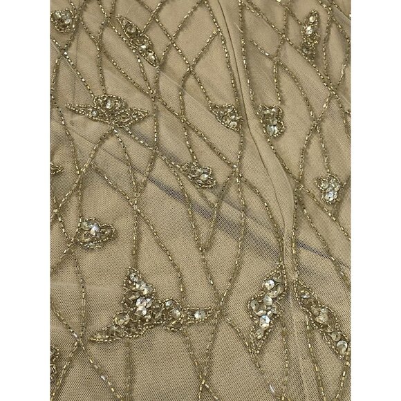 Adrianna Papell Beaded Blouson Long Gown Formal Wedding Sz 12 Champagne Gold - Picture 16 of 16